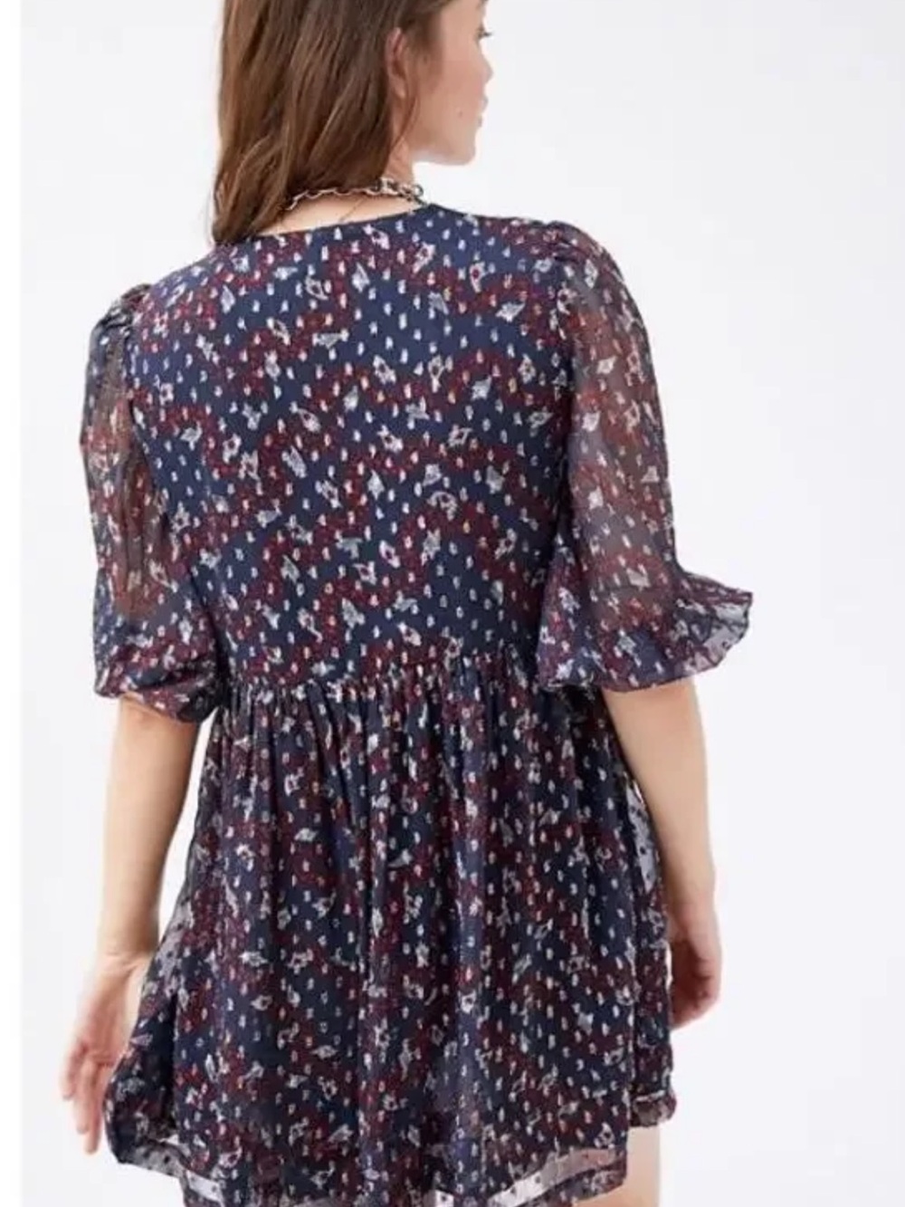 Urban Outfitters Navy Floral Chiffon Mini Dress